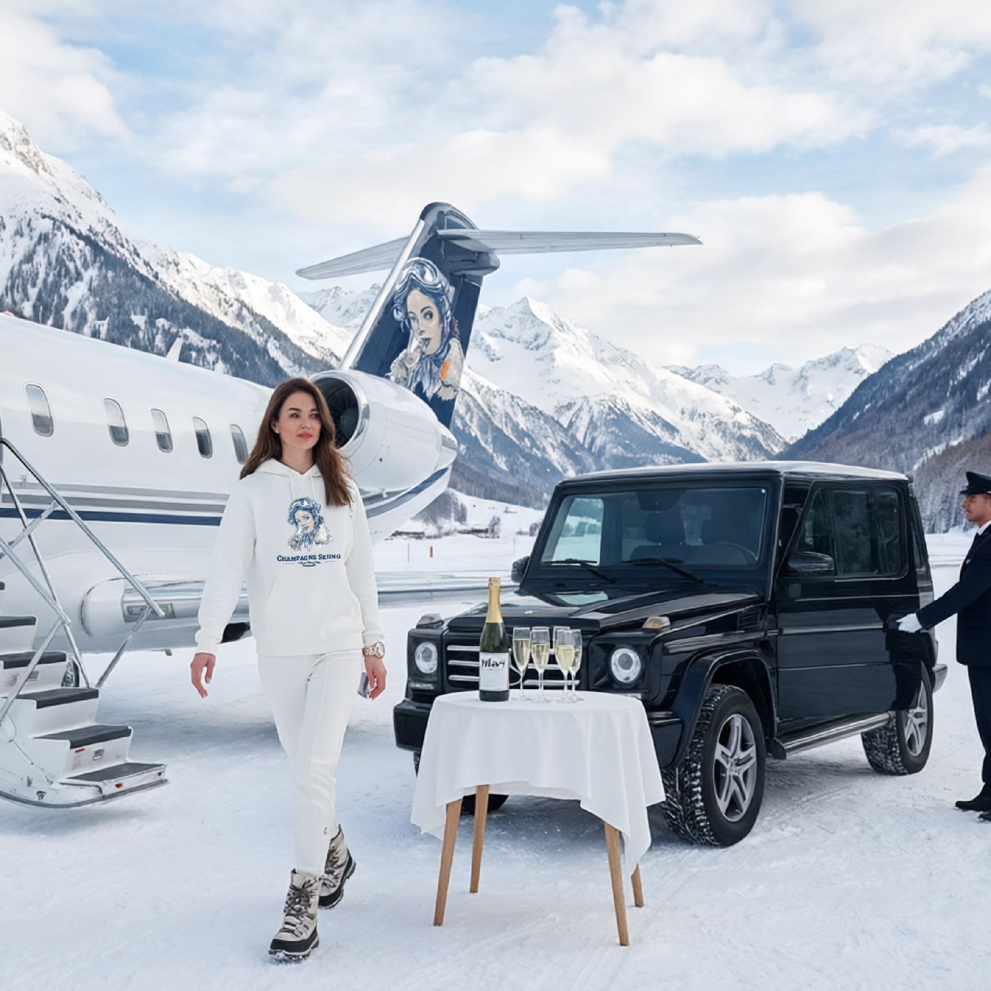 C’leb Champagne Skiing Eco Hoodie – Unisex